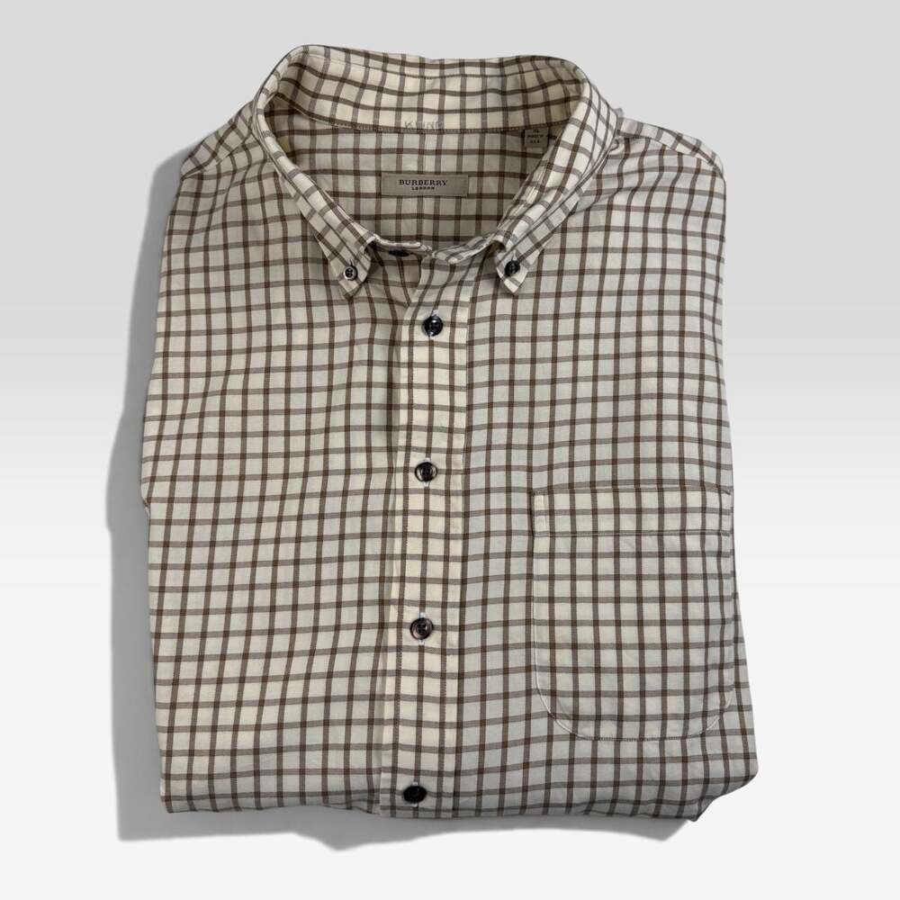 Burberry London Men’s Check Plaid Button Down Shirt Made in USA 100% Cotton